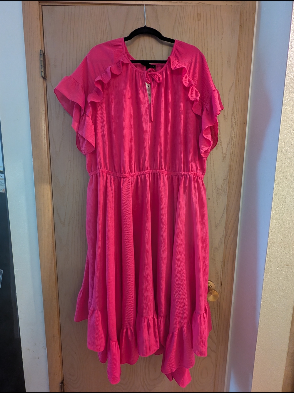 NWT Lane Bryant Bright Pink Ruffle Sleeve Dress